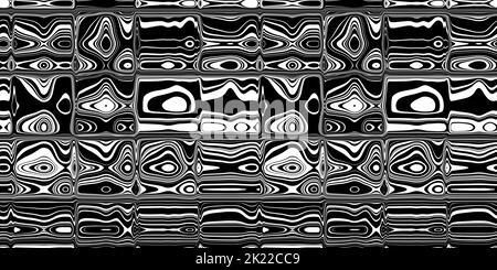 Surreal trippy refraction of stripes through square retro glass window panels creating a marble effect. Black and White seamless trendy textile surfac Stock Photo