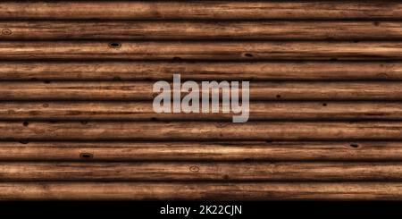 Seamless natural wood log cabin wall background texture. Rustic old grunge brown redwood timber logs tileable repeat surface pattern. A high resolutio Stock Photo