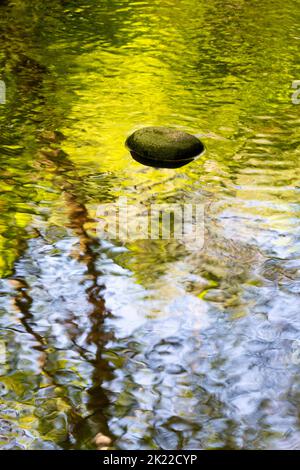 Eau qui coule autour d'une pierre dans une rivière écossaise. Dumfries et Galloway, Écosse Banque D'Images