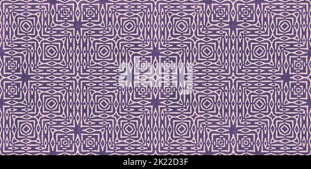 Seamless vintage violet intricate retro art deco batik pattern on weathered boho textured fabric, a trendy contemporary ethnic tribal textile for inte Stock Photo