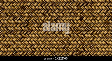 Woven bamboo reeds seamless basket weave tileable texture. Detailed wood grain on interlocking braided rattan wickerwork surface pattern design. 8K hi Stock Photo