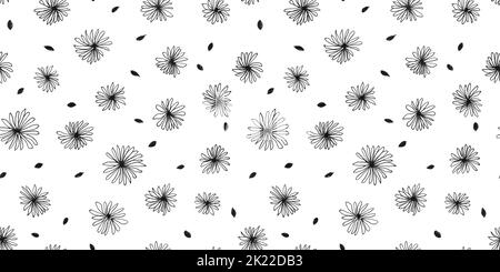 Seamless Pen and ink doodle flower pattern. Hand drawn botanical illustration with floral motif. Camomile, dandelion or daisy contemporary urban scrib Stock Photo