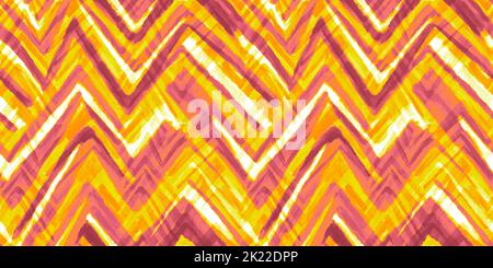 Seamless hand painted playful loose watercolor herringbone, chevron or zigzag  pattern in a bright orange, pink and yellow dopamine dressing style. Hi Stock Photo