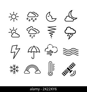 Icône de contour météorologique, icônes météo modernes définies, illustration vectorielle. Illustration de Vecteur