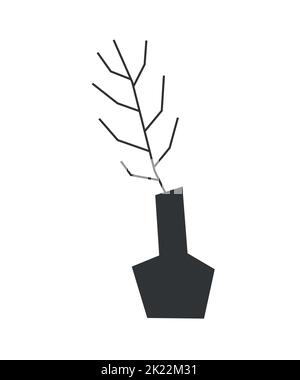 Illustration d'automne isolée vectorielle avec décoration scandinave - vase noir avec branche sans feuille. Symbole géométrique de l'heure d'automne. Décoratif Illustration de Vecteur