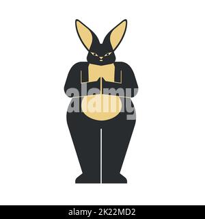 Illustration vectorielle isolée avec éléments dorés décorés de lapin noir. Mignon symbole traditionnel du nouvel an chinois 2023. Arrière-plan blanc Illustration de Vecteur
