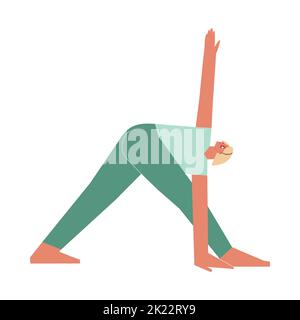 Illustration vectorielle isolée avec caractère femelle plat. Sportive Woman apprend la posture de torsion Parivrtta Trikonasana à la classe de yoga. Exercice physique - R Illustration de Vecteur