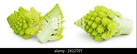 Chou de brocoli romanesco ou chou-fleur romain isolé sur fond blanc avec pleine profondeur de champ Banque D'Images