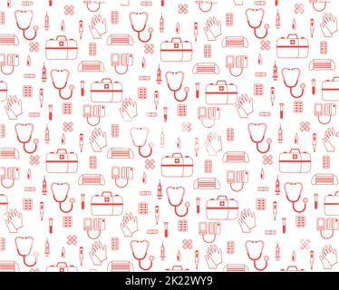 modèle médical case patch tonometer seringue ampoule pilules masque Illustration de Vecteur