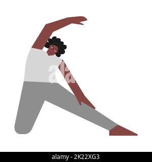 Illustration vectorielle isolée à caractère afro-américain féminin plat. La femme sportive apprend la posture debout Parighasana lors du cours de yoga. Fitness ex Illustration de Vecteur