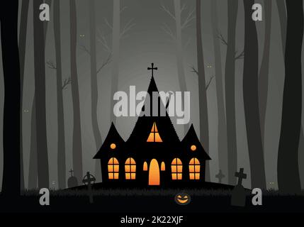 halloween maison sombre effrayante dans la forêt sombre Illustration de Vecteur