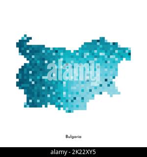 Illustration géométrique à vecteur isolé avec silhouette simplifiée en bleu glacé de la carte de Bulgarie. Style pixel art pour modèle NFT. Logo en pointillés avec dégradé Illustration de Vecteur