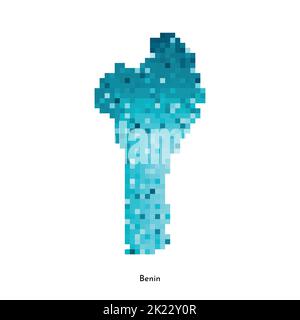 Illustration géométrique à vecteur isolé avec silhouette simplifiée en bleu glacé de la carte du Bénin. Style pixel art pour modèle NFT. Logo en pointillés avec dégradé t Illustration de Vecteur