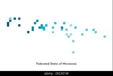 Illustration géométrique à vecteur isolé avec silhouette simplifiée en bleu glacé de la carte des États fédérés de Micronésie. Style pixel art pour modèle NFT. À faire Illustration de Vecteur
