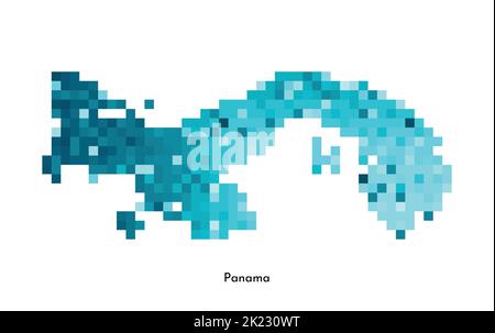 Illustration géométrique vectorielle isolée avec forme simple bleu glacé de la carte de Panama. Style pixel art pour modèle NFT. Logo en pointillés avec texture dégradé f Illustration de Vecteur