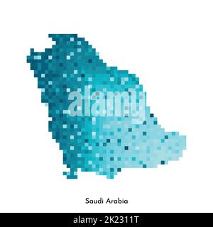 Illustration géométrique à vecteur isolé avec forme simple bleu glacé de la carte de l'Arabie Saoudite. Style pixel art pour modèle NFT. Logo en pointillés avec dégradé de couleurs Illustration de Vecteur