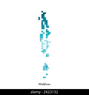 Illustration géométrique à vecteur isolé avec la forme simple bleu glacé de la carte des Maldives. Style pixel art pour modèle NFT. Logo en pointillés avec texture dégradé Illustration de Vecteur