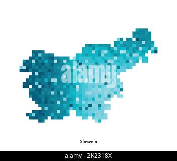 Illustration géométrique vectorielle isolée avec forme simple bleu glacé de la carte de Slovénie. Style pixel art pour modèle NFT. Logo en pointillés avec texture dégradé Illustration de Vecteur