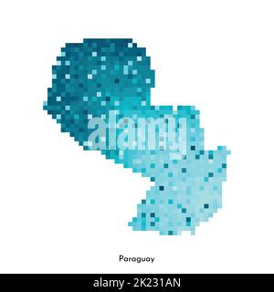 Illustration géométrique à vecteur isolé avec forme simple bleu glacé de la carte du Paraguay. Style pixel art pour modèle NFT. Logo en pointillés avec texture dégradé Illustration de Vecteur