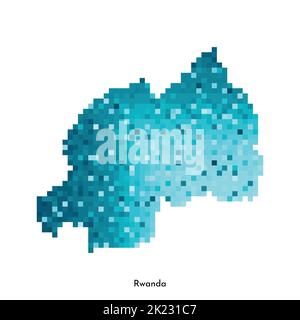Illustration géométrique à vecteur isolé avec forme simple bleu glacé de la carte du Rwanda. Style pixel art pour modèle NFT. Logo en pointillés avec texture dégradé f Illustration de Vecteur