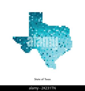 Illustration géométrique à vecteur isolé avec zone bleu glacé des États-Unis - carte de l'État du Texas. Style pixel art pour modèle NFT. Logo simple et coloré avec gra Illustration de Vecteur