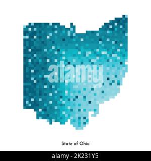 Illustration géométrique à vecteur isolé avec zone bleu glacé des Etats-Unis - carte de l'État de l'Ohio. Style pixel art pour modèle NFT. Logo simple et coloré avec gris Illustration de Vecteur