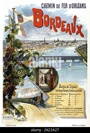 FRÉDÉRIC HUGO d'ALESI (1849-1906) affiche de voyage Bordeaux France, chemin de fer d'Orléans c 1890-1900 Banque D'Images