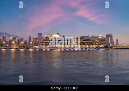 Luxury Aida Costa firenze cruise docked on the newly opened Dubai Cruise Terminal at Dubai Marina Stock Photo