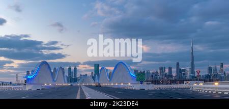 Sunset view of Maidan Bridge Dubai, Stock Photo