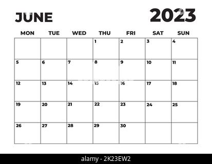 June 2023 Black and White Monday Start Landscaped Monthly Planner Stock Photo