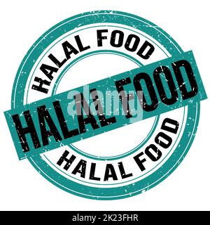 Texte DE NOURRITURE HALAL écrit sur le signe de timbre rond bleu-noir Banque D'Images