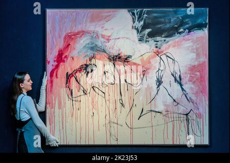 Londres, Royaume-Uni. 22nd septembre 2022. Une peinture profondément personnelle, comme un nuage de sang (2022), de Tracey Emin, doit être vendue par l'artiste au profit de son pionnier TKE Studios à Margate. La peinture sera proposée avec une estimation de £500 000-700 000 dans Christie's 20th/21st Century: London Evening sale le jeudi 13 octobre 2022. Crédit : Guy Bell/Alay Live News Banque D'Images