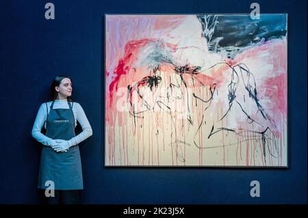 Londres, Royaume-Uni. 22nd septembre 2022. Une peinture profondément personnelle, comme un nuage de sang (2022), de Tracey Emin, doit être vendue par l'artiste au profit de son pionnier TKE Studios à Margate. La peinture sera proposée avec une estimation de £500 000-700 000 dans Christie's 20th/21st Century: London Evening sale le jeudi 13 octobre 2022. Crédit : Guy Bell/Alay Live News Banque D'Images