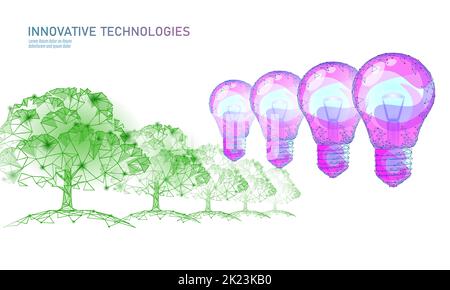 Lampe à deux mains à économie d'énergie concept écologique. Polygonal bleu clair germe petite plante plantule à l'intérieur de l'énergie verte électrique Illustration de Vecteur