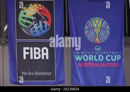 22nd septembre 2022; Homebush, Sydney, Nouvelle-Galles du Sud, Australie: Coupe du monde des femmes de basket-ball, Serbie contre Canada: FIBA et drapeaux de la coupe du monde Banque D'Images