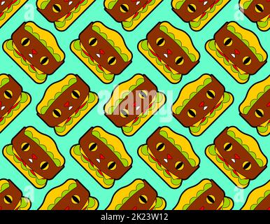 Motif de dessin animé chat Burger sans couture. Fond de chat hamburger Illustration de Vecteur