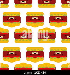 Motif de dessin animé chat Burger sans couture. Fond de chat hamburger Illustration de Vecteur