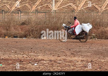 Kenya, countryside - October 28, 2017: motorcycle in the kenyan countryside Stock Photo