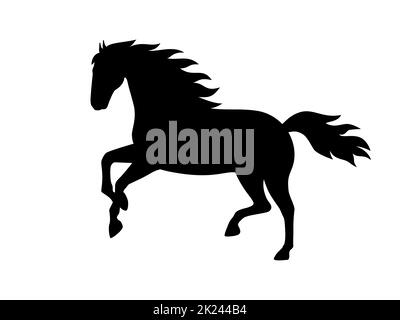 Silhouette d'un cheval de course. Illustration vectorielle d'une silhouette noire de cheval de course isolé sur blanc. Icône de logo vue latérale, profil. Illustration de Vecteur