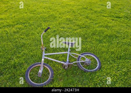 Vélo BMX couché sur l'herbe Banque D'Images