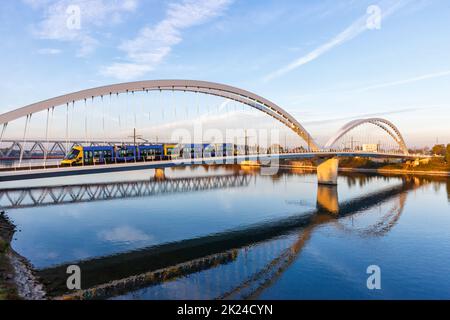 Pont Beatus Rhenanus pour trams sur le Rhin entre Kehl et Strasbourg Allemagne transport France Banque D'Images