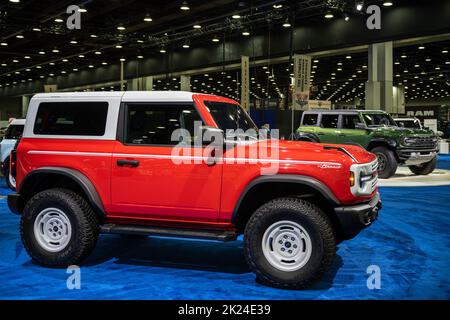 DETROIT, MI/USA - SEPTEMBER 15, 2022: A 2023 Ford Bronco Heritage Edition car at the North American International Detroit Auto Show (NAIAS). Stock Photo