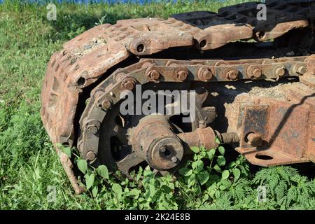 Combiner le suivi continu. Pièces et éléments de machines agricoles. Banque D'Images