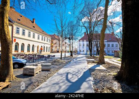 Bjelovar.Ville historique de Bjelovar avec vue sur la rue, région de Bilogora en Croatie Banque D'Images