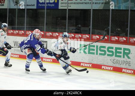 Laufduell vs John Ramage (SERC Wild Wings) und David Warsofsky (ERC Ingolstadt) beim Spiel der DEL, 43. Sptg.: SERC Wild Wings vs ERC Panther Ingolsta Banque D'Images