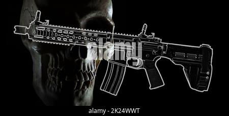 AR-15 avec crâne et poignée pistolet dans un rendu 3D Banque D'Images