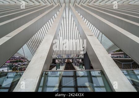 LIÈGE, BELGIQUE - 22 AOÛT 2013 : vue sur la gare moderne de Liège-Guillemins conçue par l'architecte Santiago Calatrava, ouverte en 2009 Banque D'Images