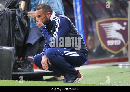 Alessandro Agostini entraîneur de Cagliari, pendant le match de la ligue italienne Seriea entre Salernitana vs Caglairi résultat final, Salernitana 1, CAG Banque D'Images