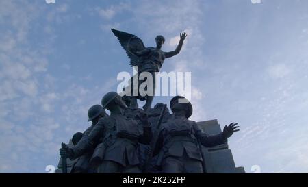 Sherbrooke célèbre sculpture sur la rue King monument en bronze Braves-de-Sherbrooke, statue des soldats de la première guerre mondiale dans les Cantons de l'est Estrie, Québec, Banque D'Images