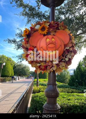 Bay lake, FL USA - September 14, 2022: Close up view of halloween or fall decoration of mickey mouse Stock Photo